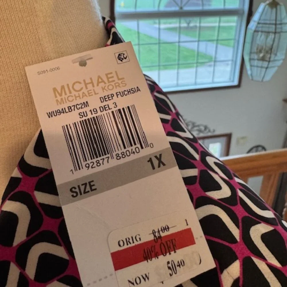 NWT Michael Kors Fuchsia/Black Zip Blouse, 1X - Picture 4 of 5